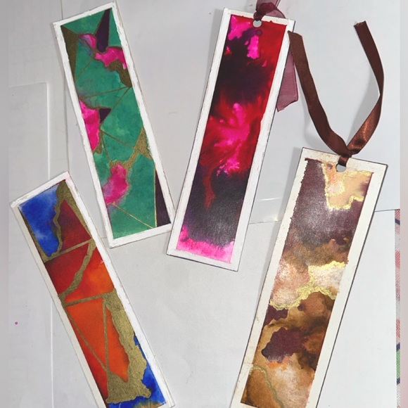 Set of 4  Bookmarks Vibrant Hand Painted Original Watercolor Abstract Design - Picture 3 of 7